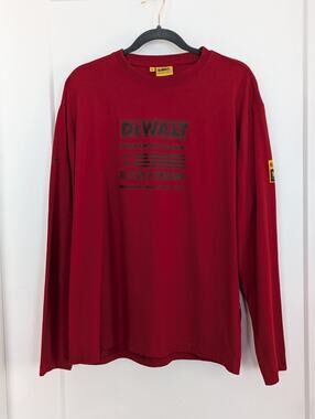 DeWalt Mens XL Red Long Sleeve 100 Year T-Shirt Logos Graphics Tools EUC Casual